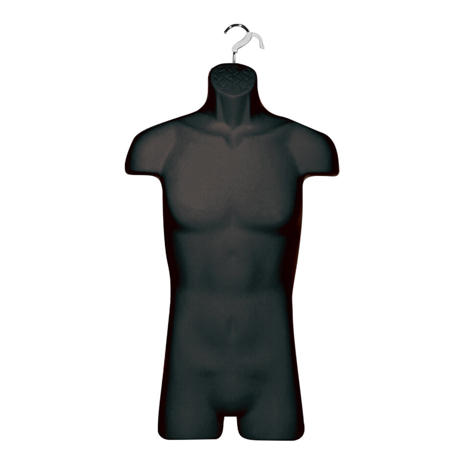 Black Plastic Male 3/4 Body Half Form Mannequin with Hanging Hook