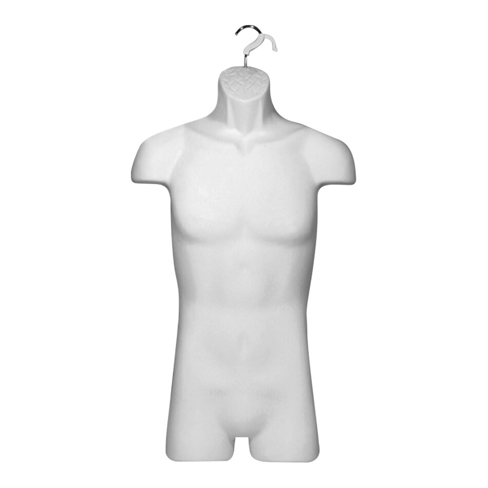 White Plastic Male 3/4 Body Half Form Mannequin with Hanging Hook