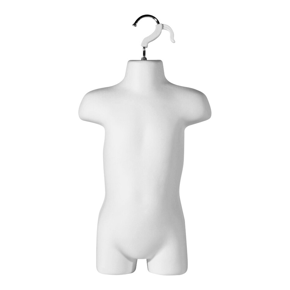 White Plastic Toddler 3/4 Body Half Form Mannequin with Hanging Hook
