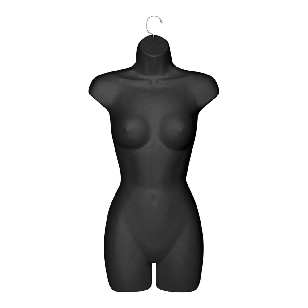 Black Plastic Female 3/4 Body Half Form Mannequin with Hanging Hook