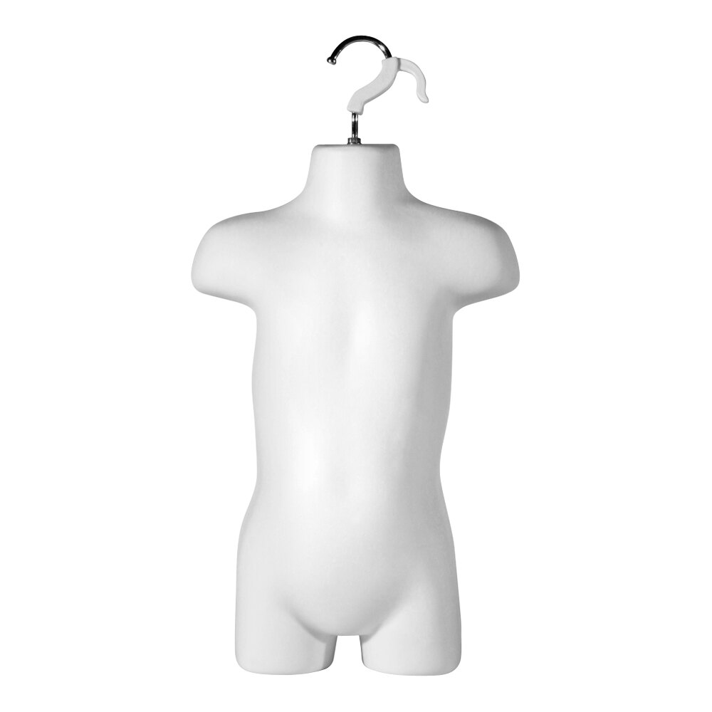 White Plastic Infant 3/4 Body Half Form Mannequin with Hanging Hook