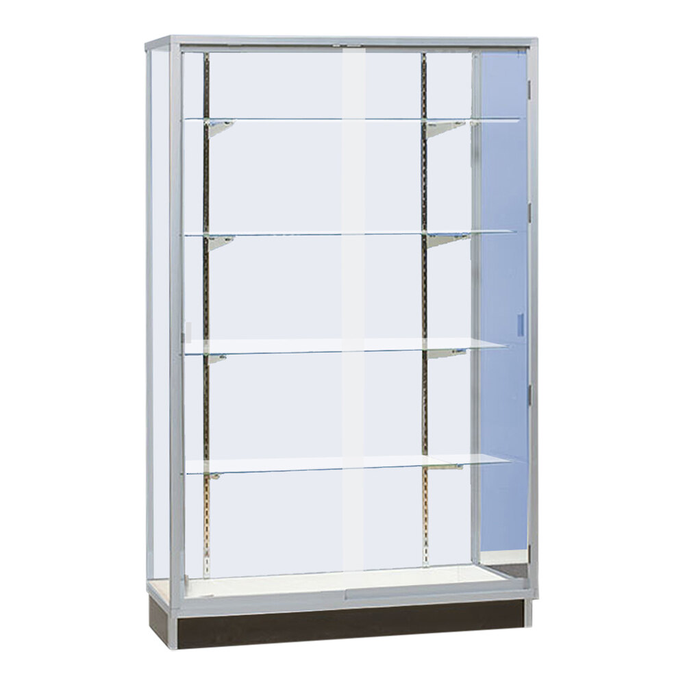 48" x 20" x 72" Glass 4-Shelf Display Showcase with White Wood Back and Sliding Glass Doors