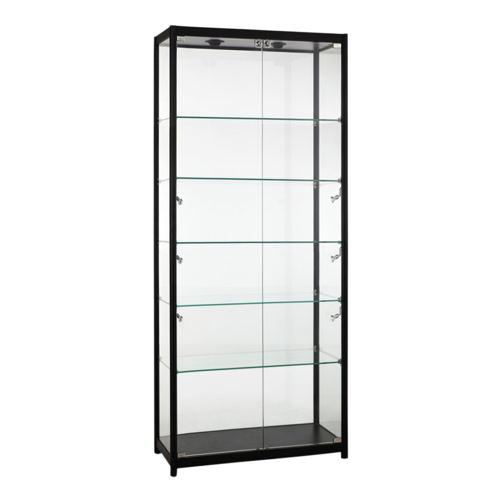 39 1/2" x 15 1/2" x 78" Glass 4-Shelf Locking Display Showcase with LED Lighting and Hinged Doors