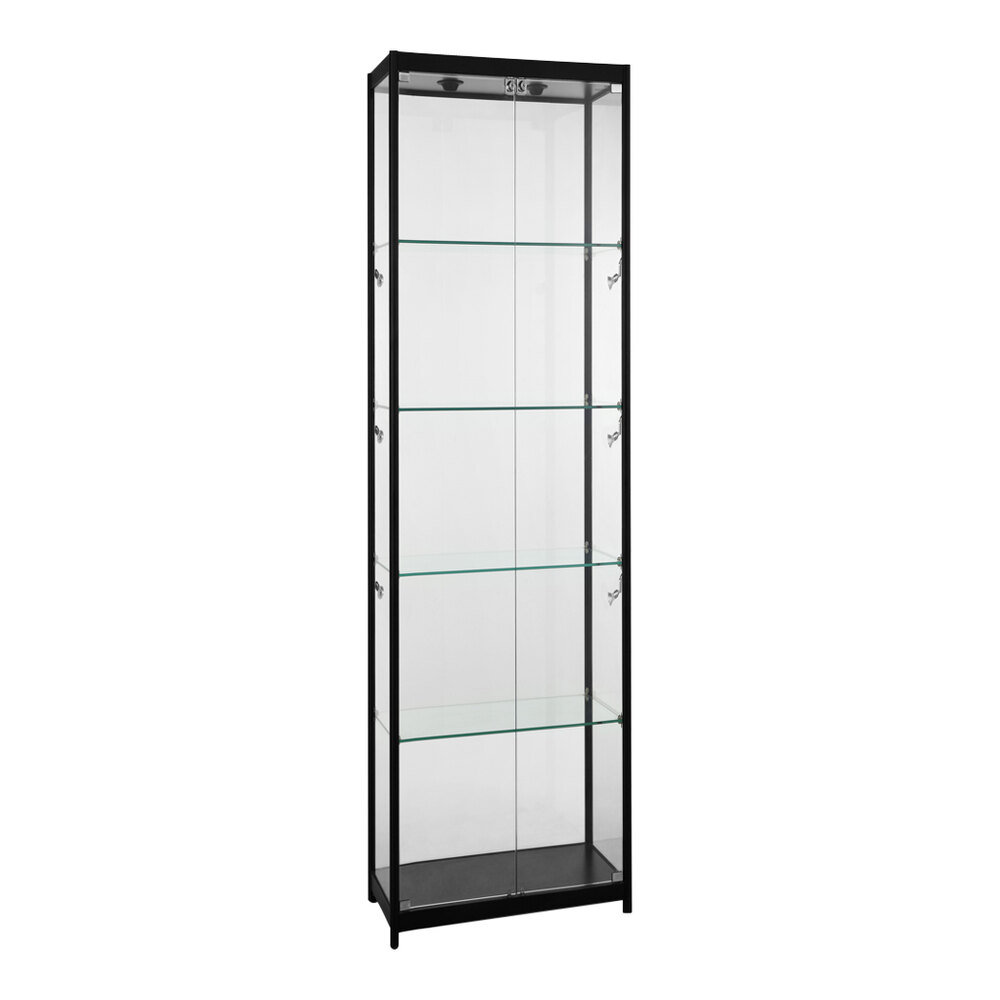 24" x 15 1/2" x 78" Glass 4-Shelf Locking Display Showcase with LED Lighting and Hinged Doors