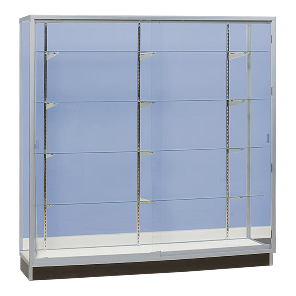 60" x 20" x 72" Glass 4-Shelf Display Showcase with Glass Back and Sliding Glass Doors