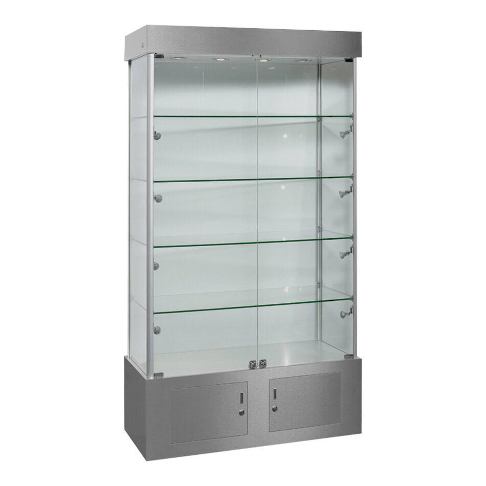 40" x 18" x 73" Silver Glass 4-Shelf Display Showcase with Low-Profile LED Lights