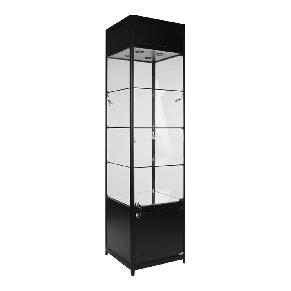 20" x 20" x 78" Square Glass 3-Shelf Tower Display Showcase with LED Spotlights