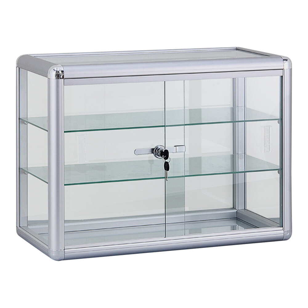 24" x 12" x 18" Glass 2-Shelf Locking Countertop Display Case with Aluminum Frame