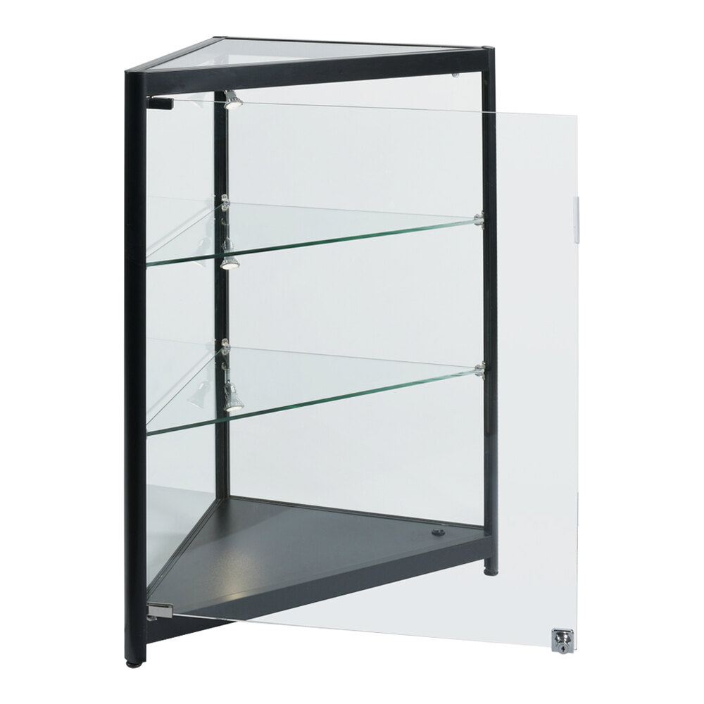 27" x 14 1/2" x 38" Glass 2-Shelf Corner Display Showcase with LED Spotlights