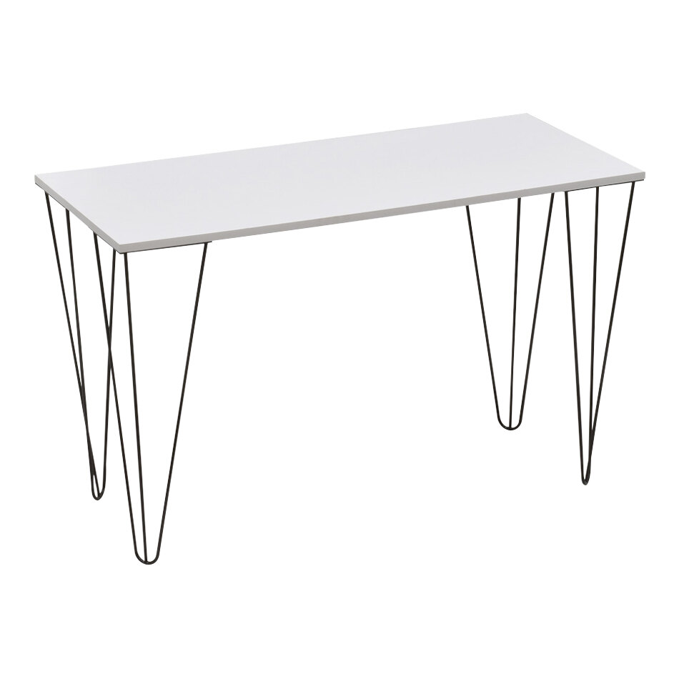 48" x 22" x 30" Rectangular Display Table with White Melamine Top and Black Hairpin Legs
