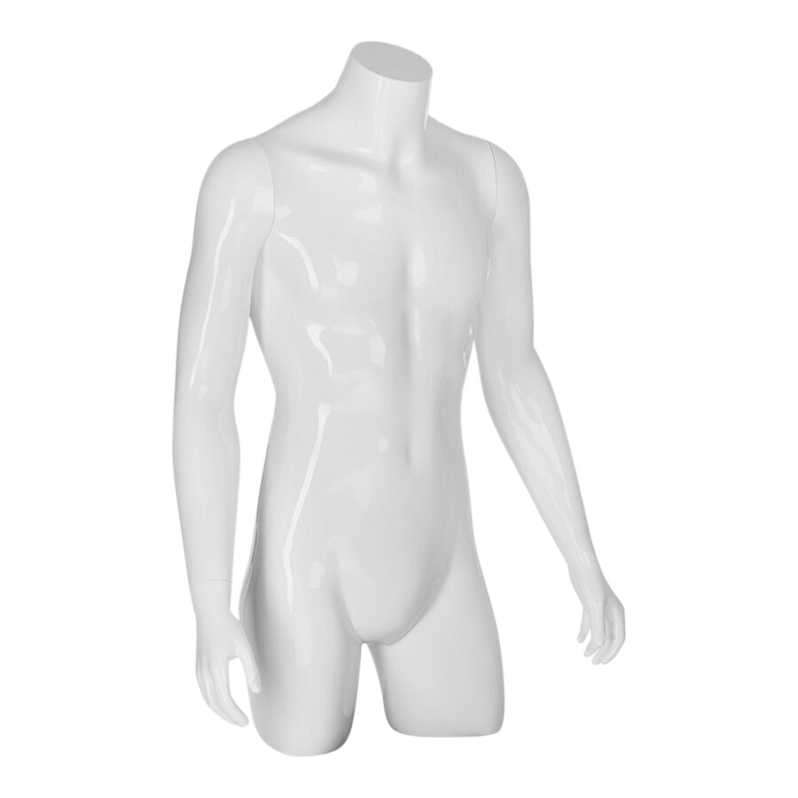 Glossy White Plastic Male 3/4 Body Torso Mannequin with Removable Arms