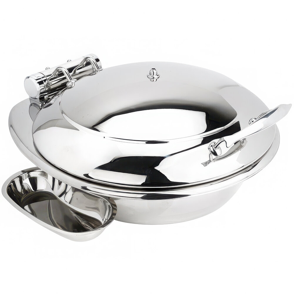 Eastern Tabletop 3938 Crown 6 Qt. Stainless Steel Round Induction Chafer with Hinged Dome Cover