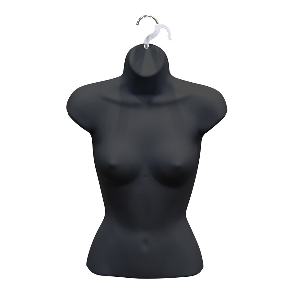 Black Plastic Female Upper Torso Half Form Mannequin with Hanging Hook