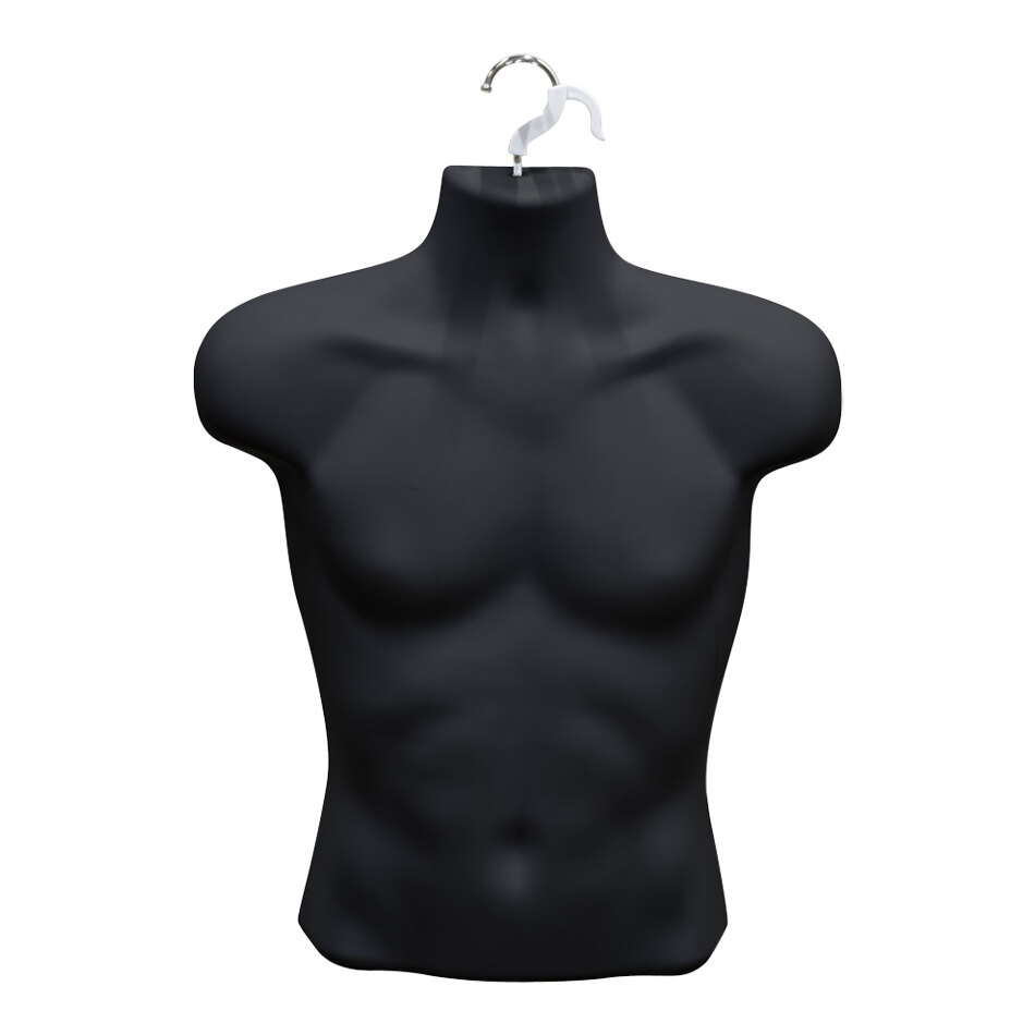 Black Plastic Male Upper Torso Half Form Mannequin with Hanging Hook