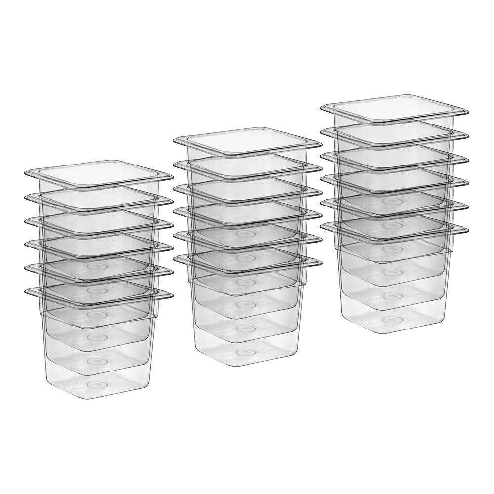 Choice 1/6 Size 6" Deep Clear Polycarbonate Food Pan Set - 18/Set