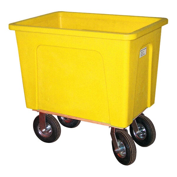 Wesco Industrial Products 272550 4 Bushel / 32 Gallon Yellow Polyethylene Box Truck with 8" Pneumatic Casters