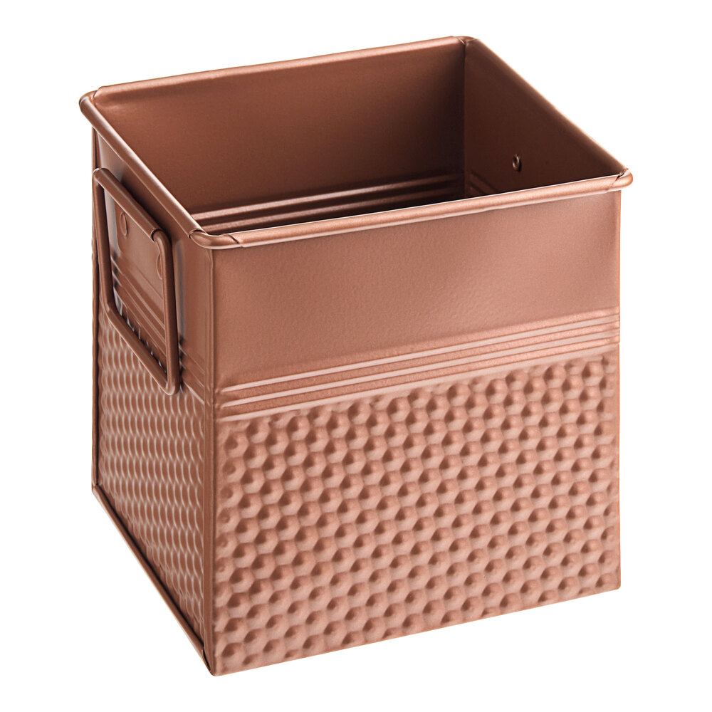 American Metalcraft BEVC655 3.375 Qt. 1/6 Size Hammered Copper-Plated Stainless Steel Square Beverage Tub - 6 1/4" x 5 3/4" x 5 3/4"