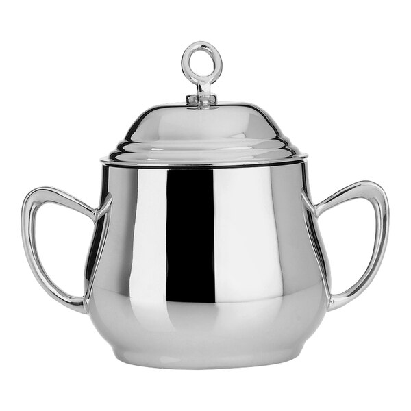 WNK by Steelite International Eminence 9 oz. Stainless Steel Sugar Bowl with Handles and Lid 5351S201