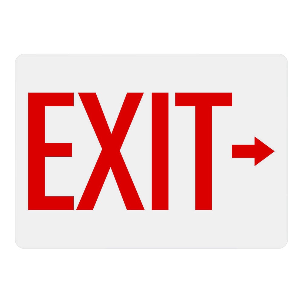 Lavex 10" x 7" White Non-Reflective Aluminum "Exit" Safety Sign with Red Lettering and Right Arrow