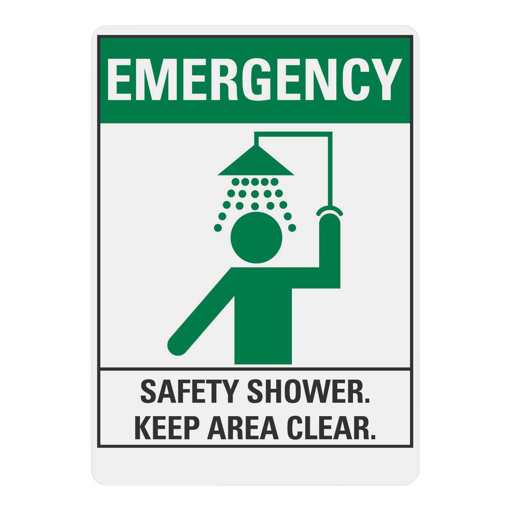 Lavex 7" x 10" Non-Reflective Aluminum "Emergency / Safety Shower / Keep Area Clear" Safety Sign