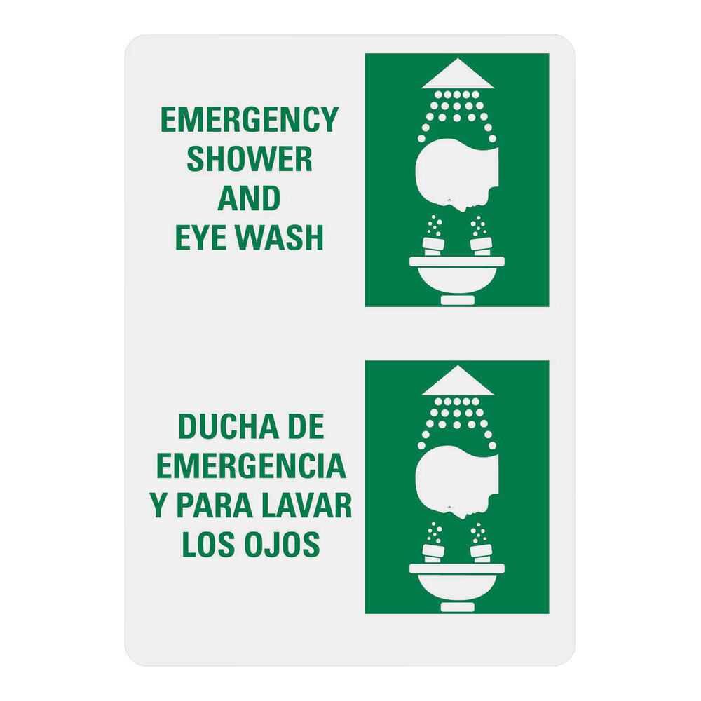 Lavex 10" x 14" Non-Reflective Aluminum "Emergency Shower and Eye Wash / Ducha De Emergencia Y Para Lavar Los Ojos" Bilingual Safety Sign
