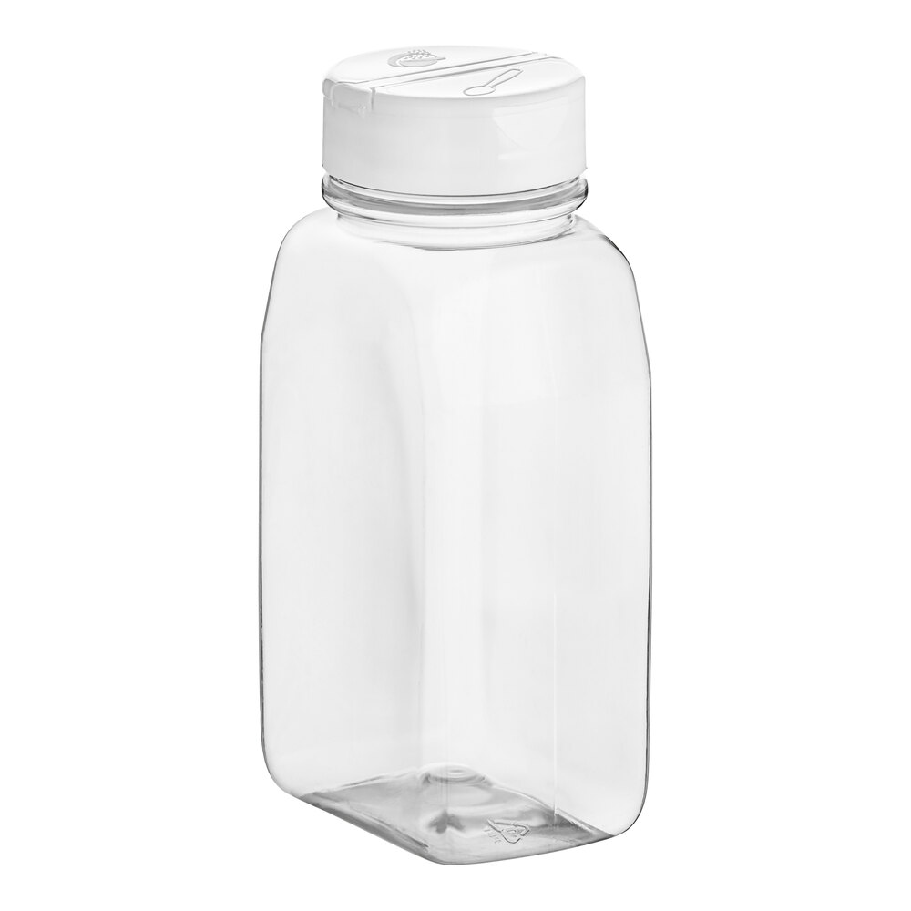 16 oz. Rectangular Plastic Spice Container and 53/485 White Induction-Lined Dual Flapper Lid with 3 Holes - 140/Case