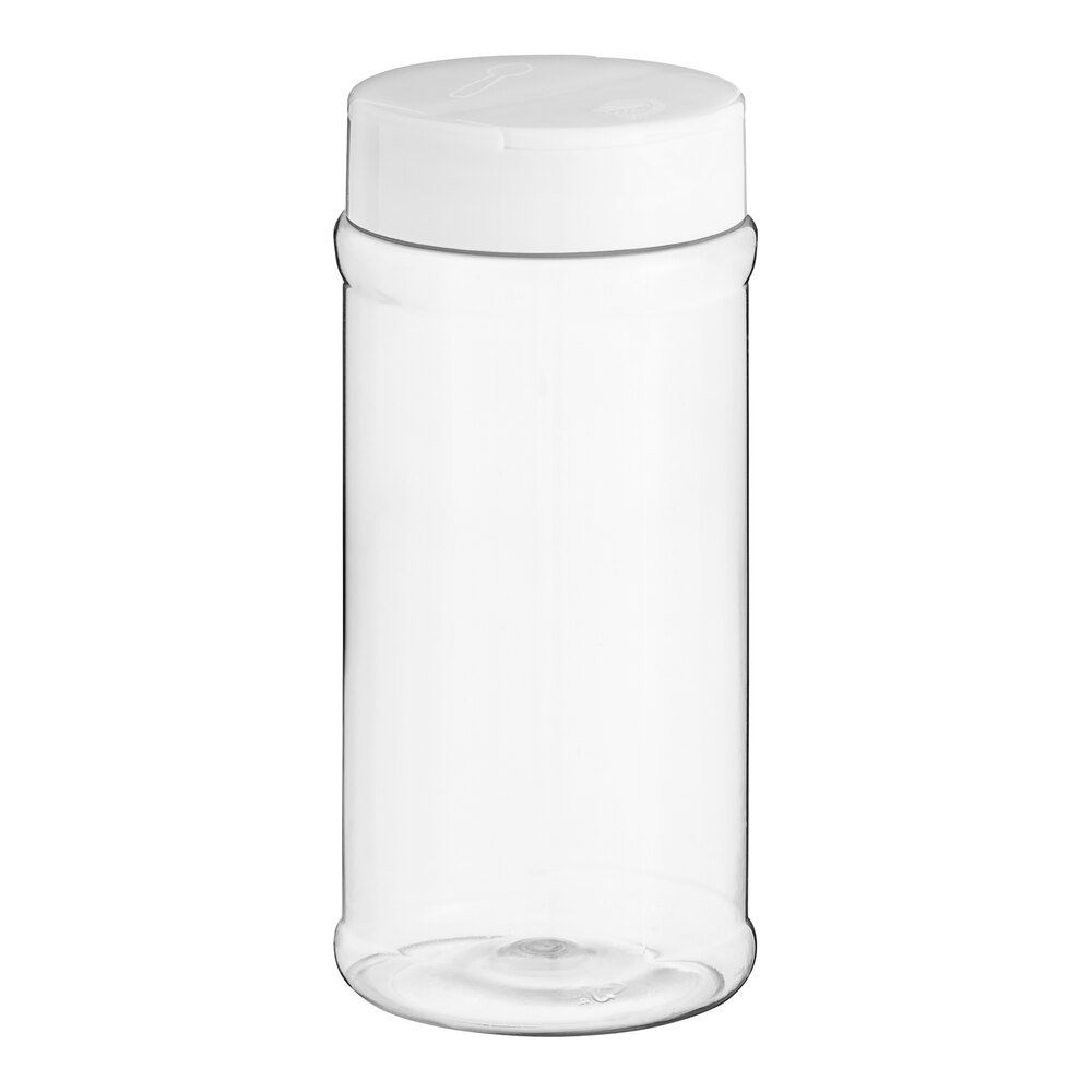 16 oz. Round Plastic Spice Container and 63/485 White Induction-Lined Dual Flapper Lid with 7 Holes - 192/Case