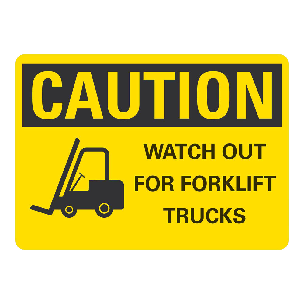 Lavex 10" x 7" Non-Reflective Aluminum "Caution / Watch Out For Forklift Trucks" Safety Sign
