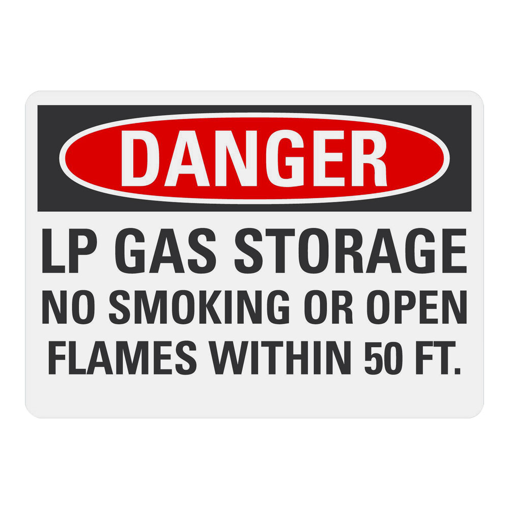 Lavex 10" x 7" Non-Reflective Aluminum "Danger / LP Gas Storage / No Smoking Or Open Flames Within 50 Ft." Safety Sign