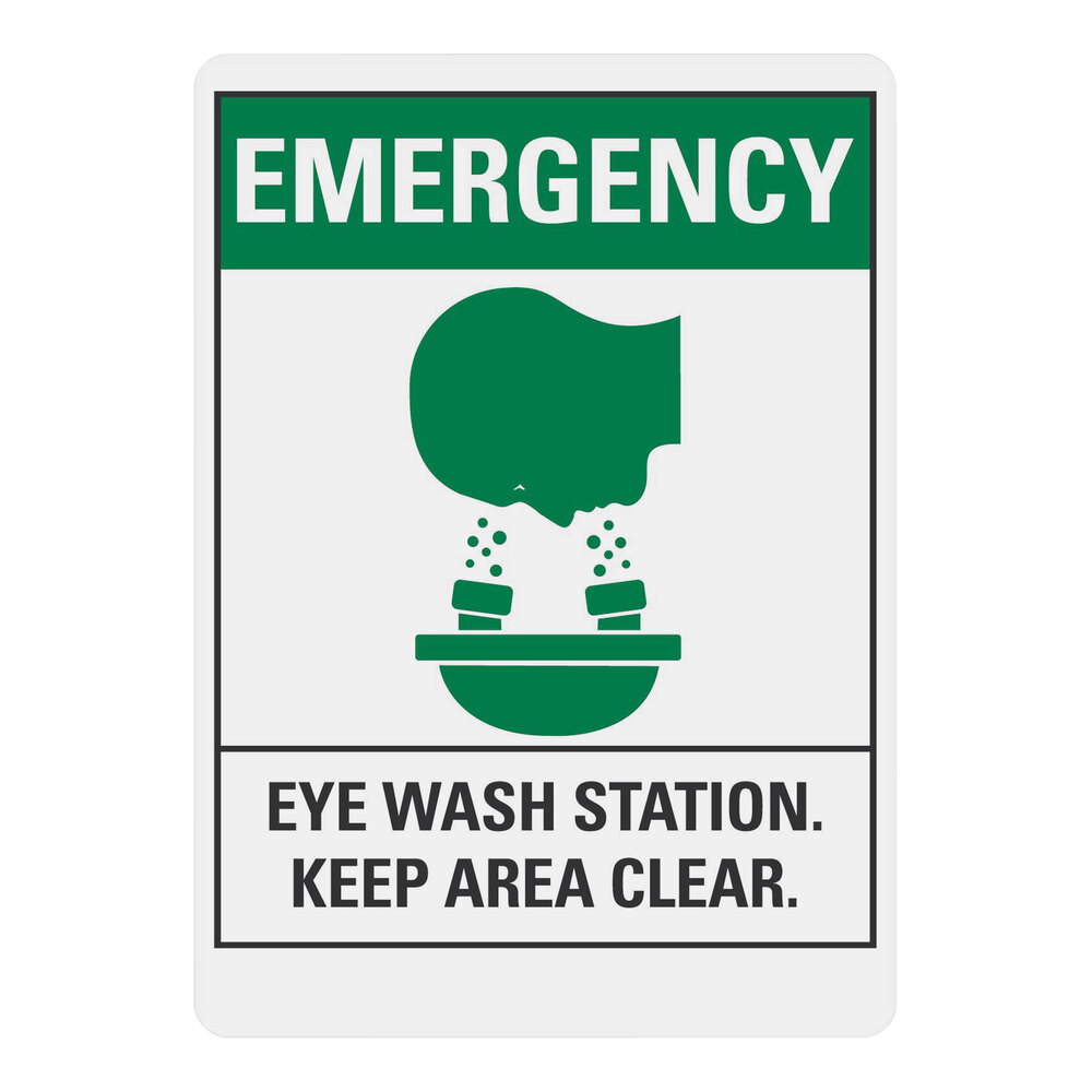 Lavex 7" x 10" Non-Reflective Adhesive Vinyl "Emergency / Eye Wash Station / Keep Area Clear" Safety Label