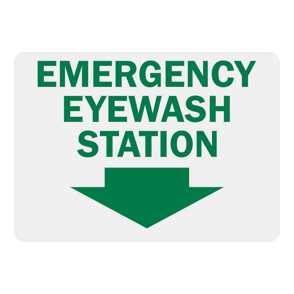 Lavex 10" x 7" Non-Reflective Aluminum "Emergency Eye Wash Station" Safety Sign with Down Arrow