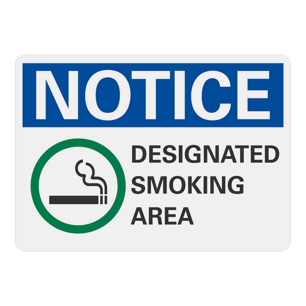 Lavex 10" x 7" Non-Reflective Aluminum "Notice / Designated Smoking Area" Sign with Smoking Symbol