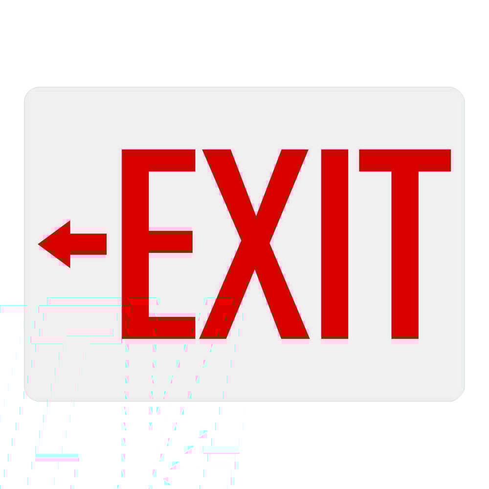 Lavex 10" x 7" White Non-Reflective Adhesive Vinyl "Exit" Safety Label with Red Lettering and Left Arrow