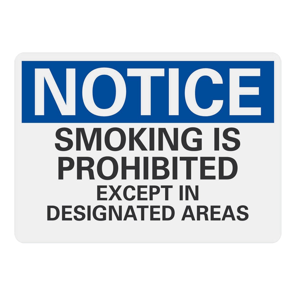 Lavex 10" x 7" Non-Reflective Aluminum "Notice / Smoking Is Prohibited Except In Designated Areas" Sign
