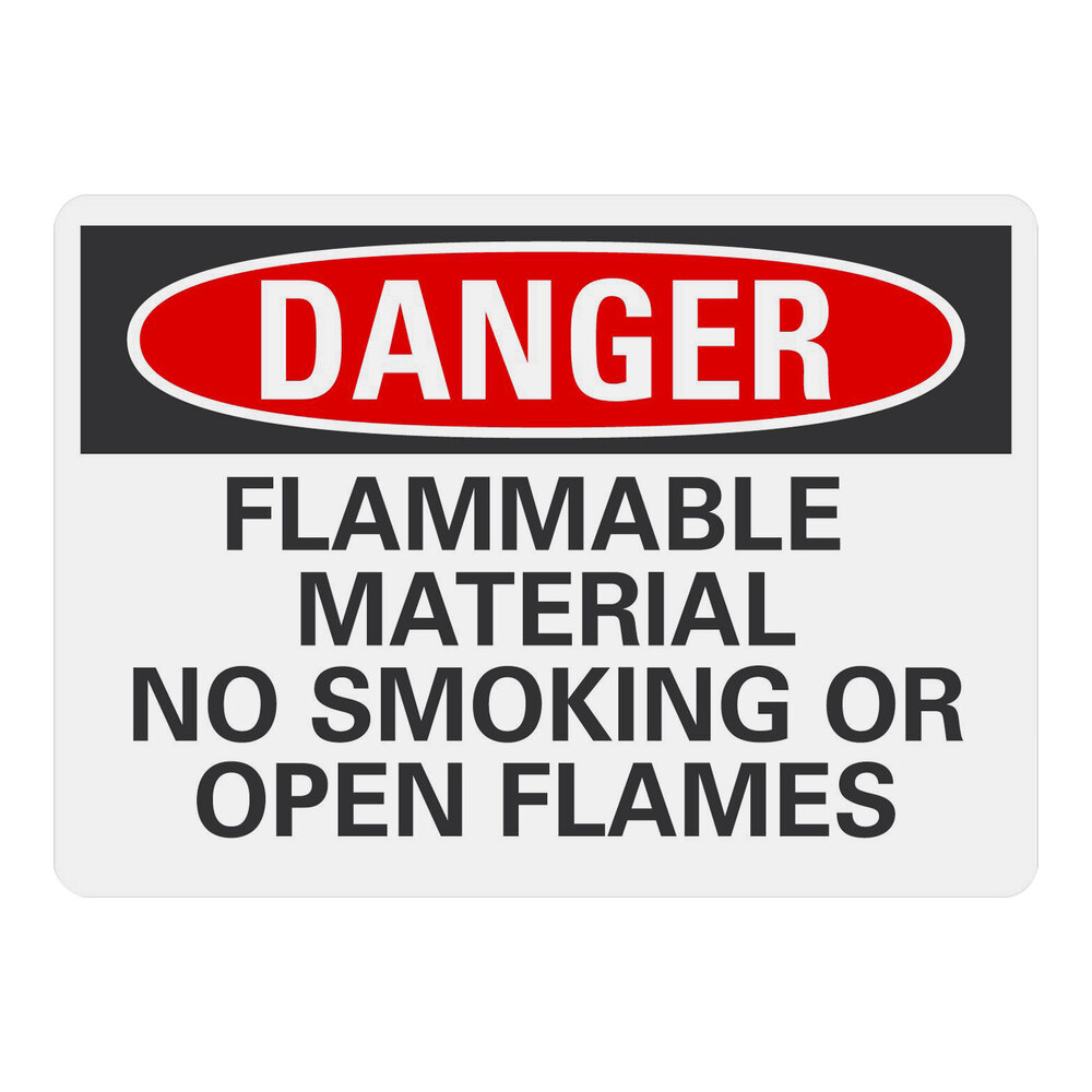 Lavex 10" x 7" Non-Reflective Plastic "Danger / Flammable Material / No Smoking Or Open Flames" Safety Sign