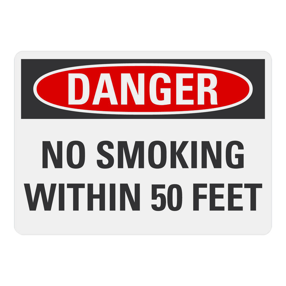 Lavex 10" x 7" Non-Reflective Adhesive Vinyl "Danger / No Smoking Within 50 Feet" Safety Label