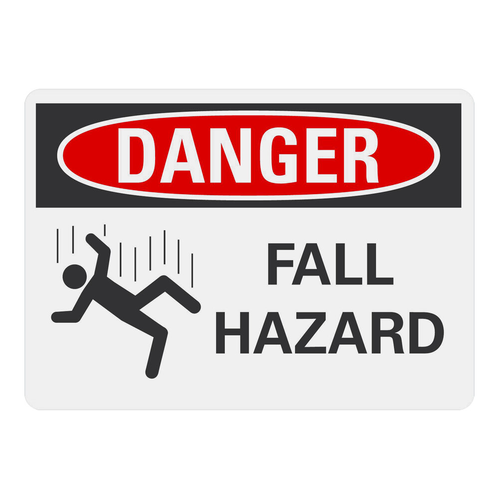 Lavex 10" x 7" Non-Reflective Adhesive Vinyl "Danger / Fall Hazard" Safety Label