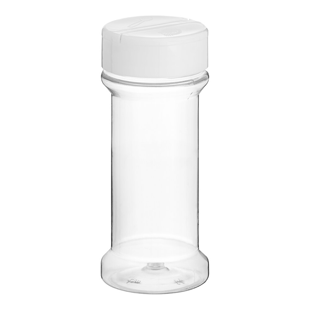 7 oz. Round Plastic Spice Container and 53/485 White Induction-Lined Dual Flapper Lid with 3 Holes - 300/Case
