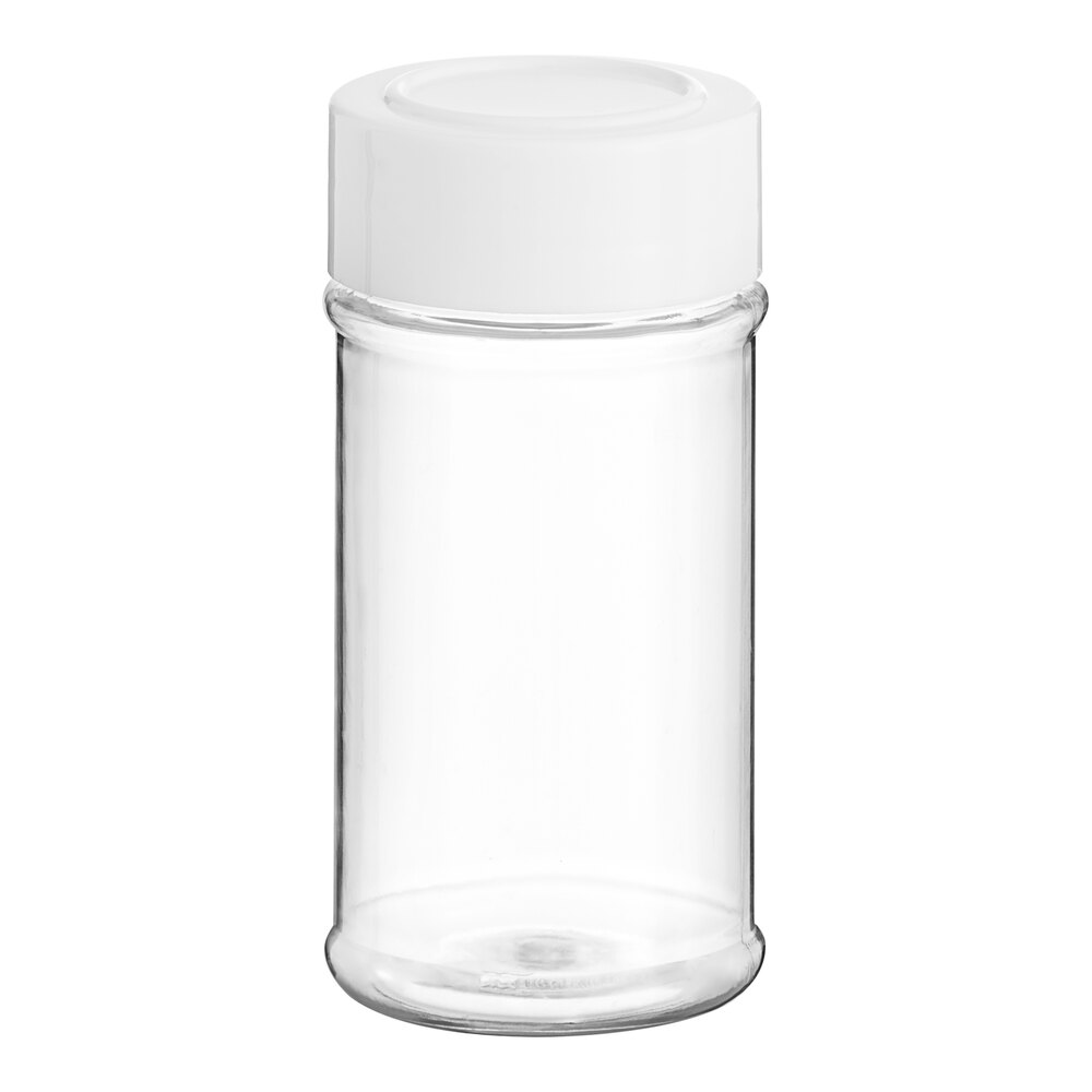 3.5 oz. Round Plastic Spice Container and 43/485 Smooth White Lid with Foam Liner - 640/Case