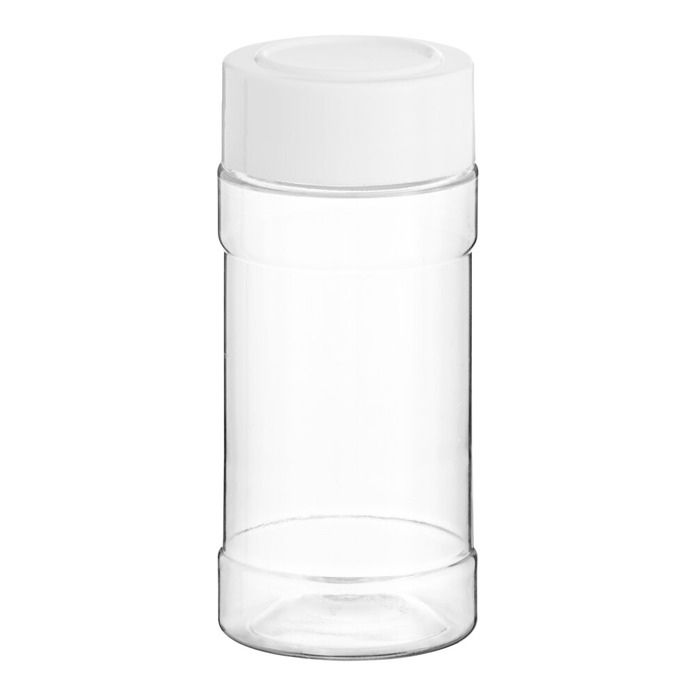 4 oz. Round Plastic Spice Container and 43/485 Smooth White Induction-Lined Lid - 500/Case