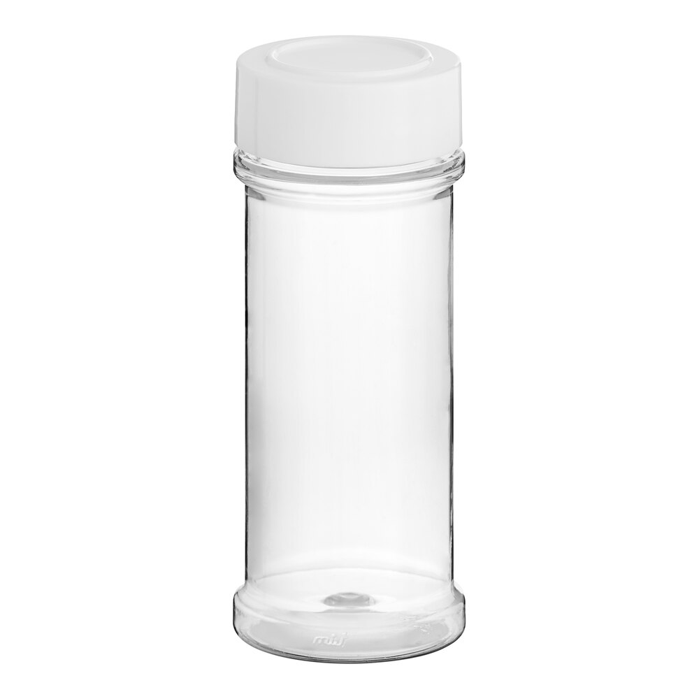 5.5 oz. Round Plastic Spice Container and 48/485 Smooth White Induction-Lined Lid - 350/Case