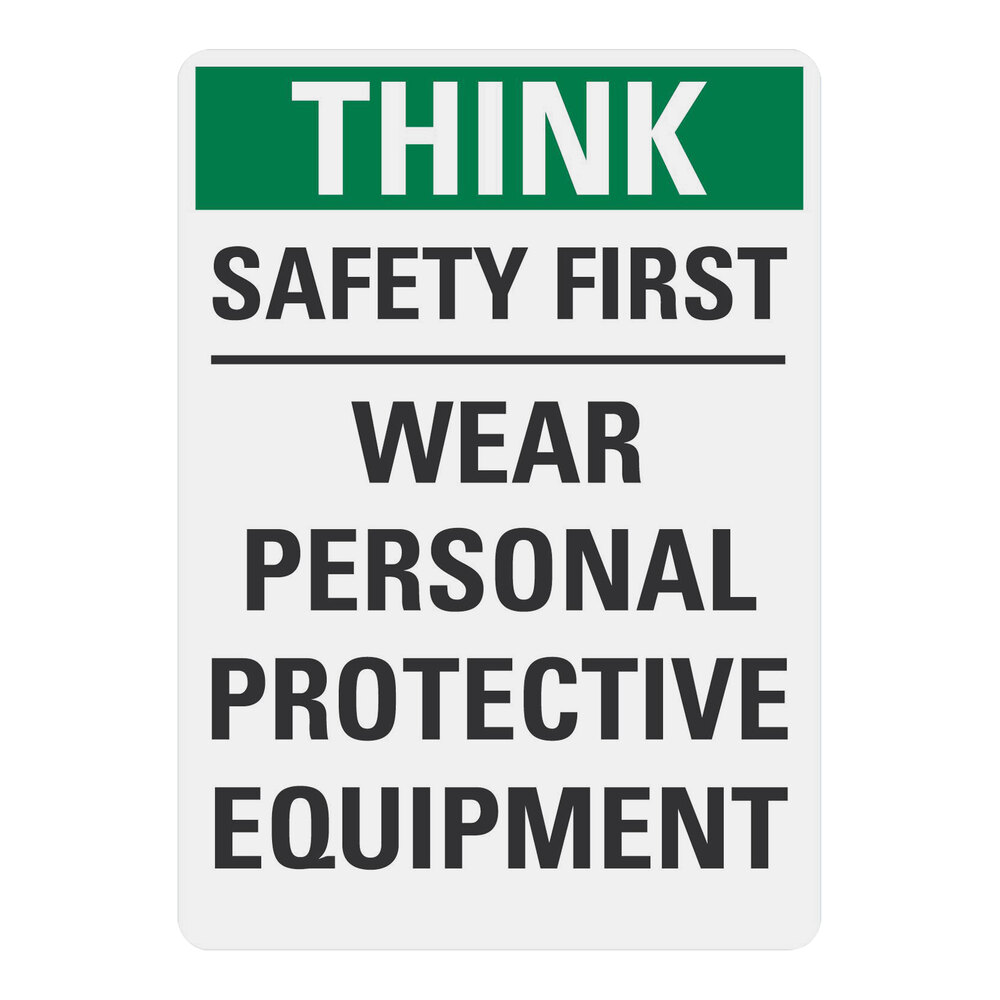 Lavex 10" x 7" Engineer-Grade Reflective Adhesive Vinyl "Think / Safety First / Wear Personal Protective Equipment" Safety Label