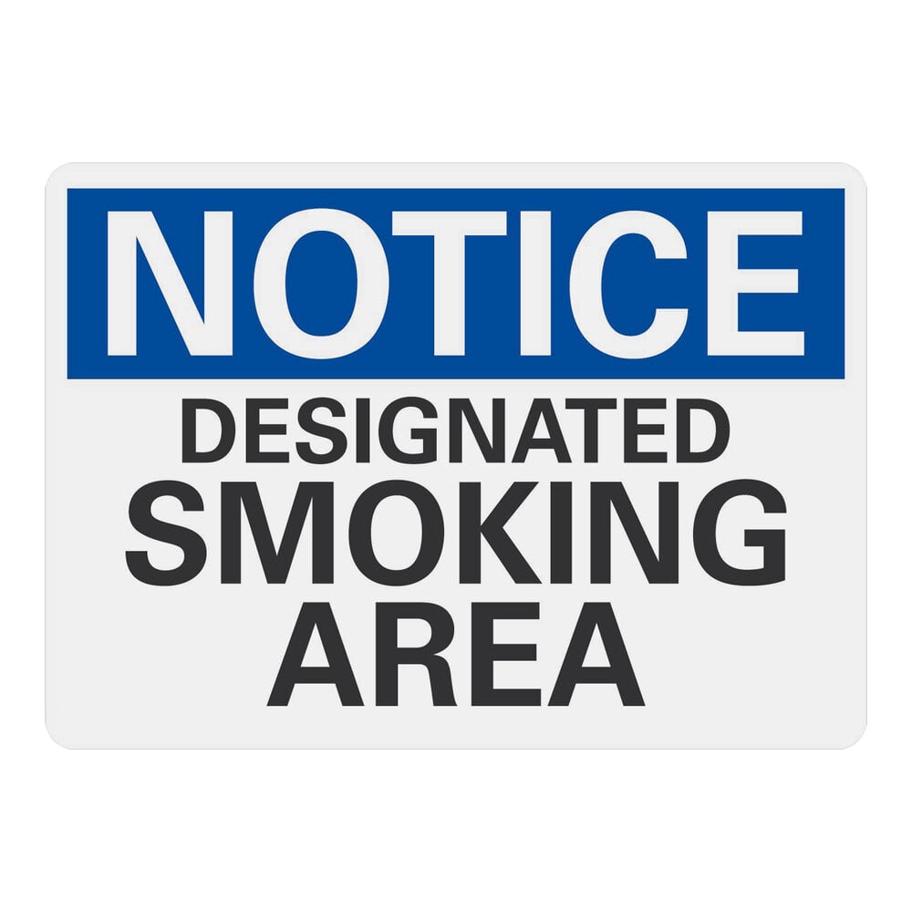 Lavex 10" x 7" Non-Reflective Adhesive Vinyl "Notice / Designated Smoking Area" Label