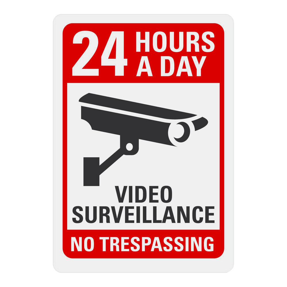 Lavex 10" x 7" Non-Reflective Adhesive Vinyl "24 Hours A Day / Video Surveillance / No Trespassing" Label With Symbol