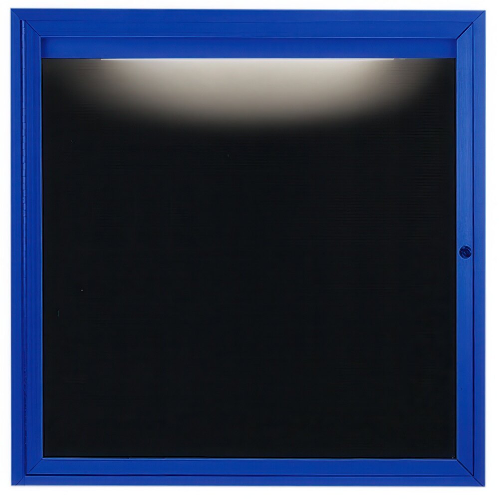 Aarco ADC3636IB 36" x 36" Enclosed Hinged Locking 1 Door Powder Coated Blue Aluminum Indoor Lighted Message Center with Black Letter Board