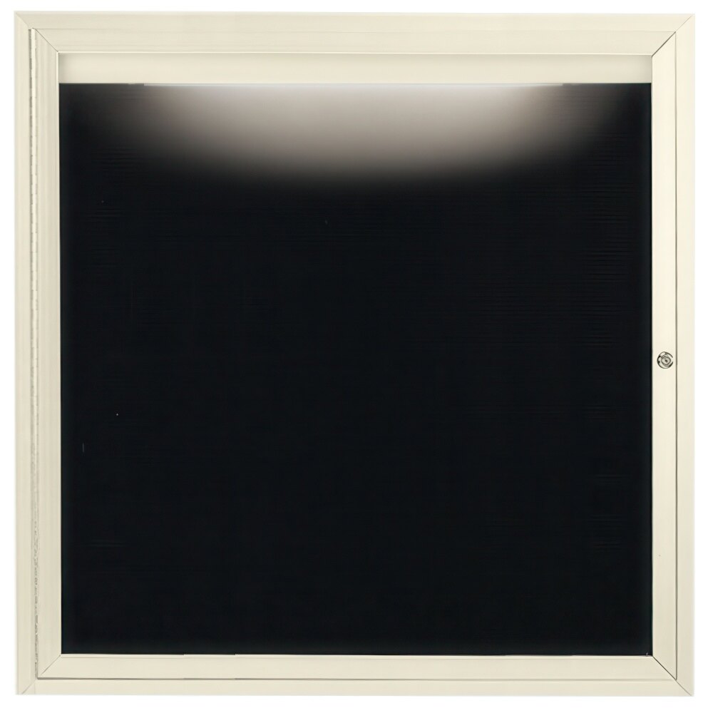 Aarco ADC3636IIV 36" x 36" Enclosed Hinged Locking 1 Door Powder Coated Ivory Aluminum Indoor Lighted Message Center with Black Letter Board