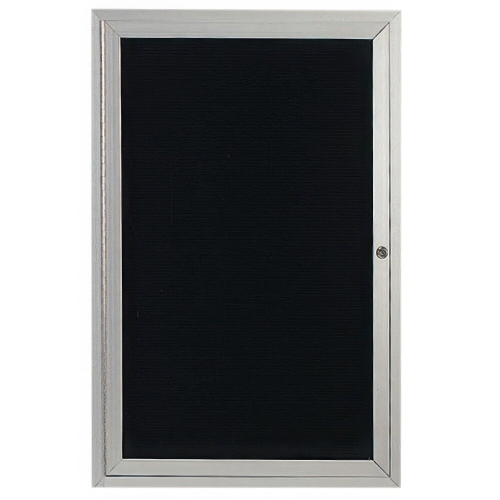 Aarco OADC2412 24" x 12" Enclosed Hinged Locking 1 Door Satin Anodized Finish Aluminum Outdoor Directory Board with Black Letter Board