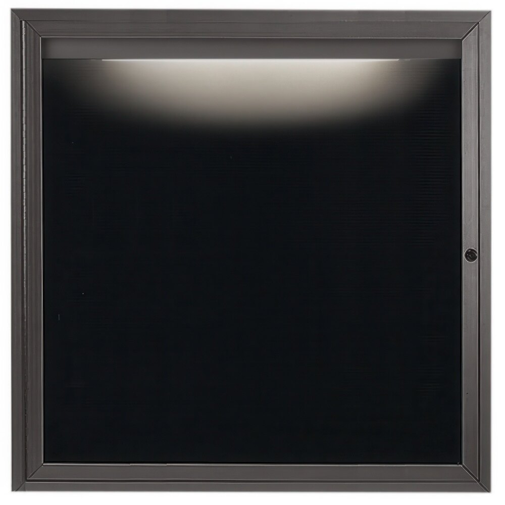 Aarco ADC3636IBA 36" x 36" Enclosed Hinged Locking 1 Door Bronze Anodized Aluminum Indoor Lighted Message Center with Black Letter Board