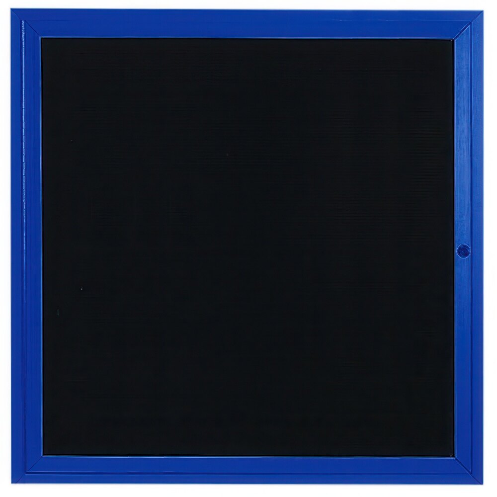 Aarco ADC3636B 36" x 36" Enclosed Hinged Locking 1 Door Powder Coated Blue Aluminum Indoor Message Center with Black Letter Board