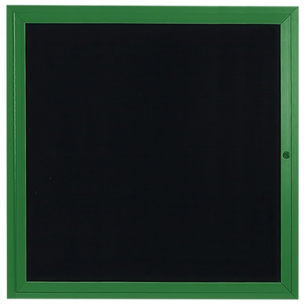 Aarco ADC3636G 36" x 36" Enclosed Hinged Locking 1 Door Powder Coated Green Aluminum Indoor Message Center with Black Letter Board